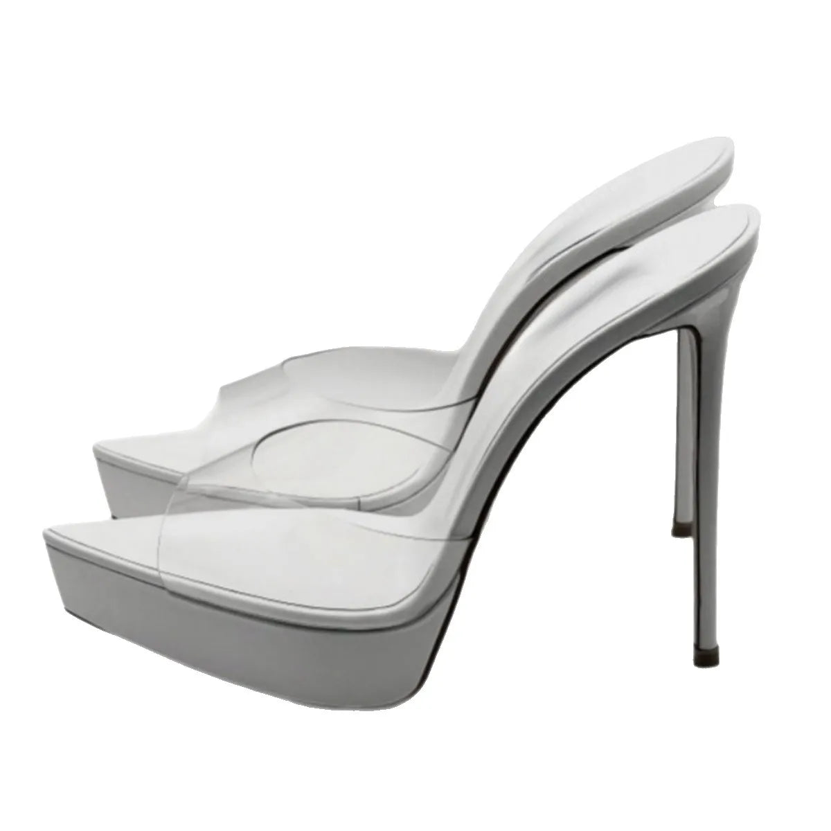 Arden Furtado Platform Stiletto Heel Transparent PVC Peep toe Slippers Pointed Super high heel large size Dinner Mules