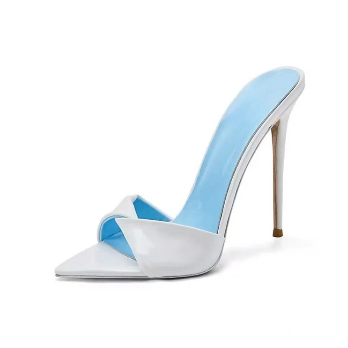 Arden Furtado Pointed Open toe Slip-on Thin heel Super high heel Sexy white Word slippers wear Mules Wedding shoe