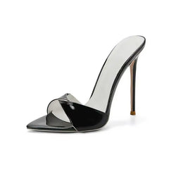 Arden Furtado Pointed Open toe Slip-on Thin heel Super high heel Sexy white Word slippers wear Mules Wedding shoe