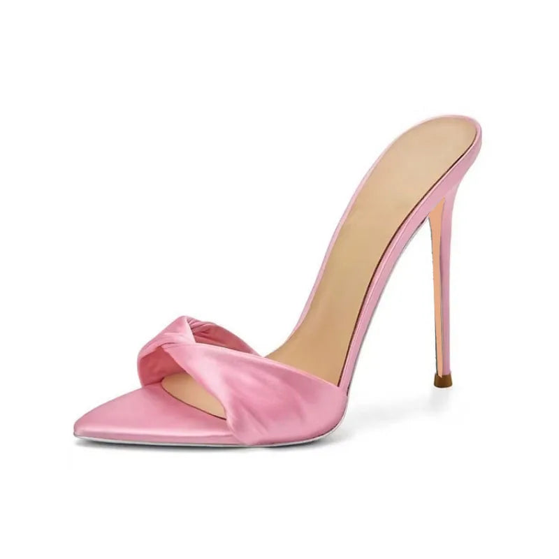 Arden Furtado Pointed Open toe Slip-on Thin heel Super high heel Sexy white Word slippers wear Mules Wedding shoe