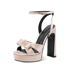 Arden Furtado Purple Satin Platform Sandals Round toe bowknot Super high heel One word buckle sandals Banquet shoes