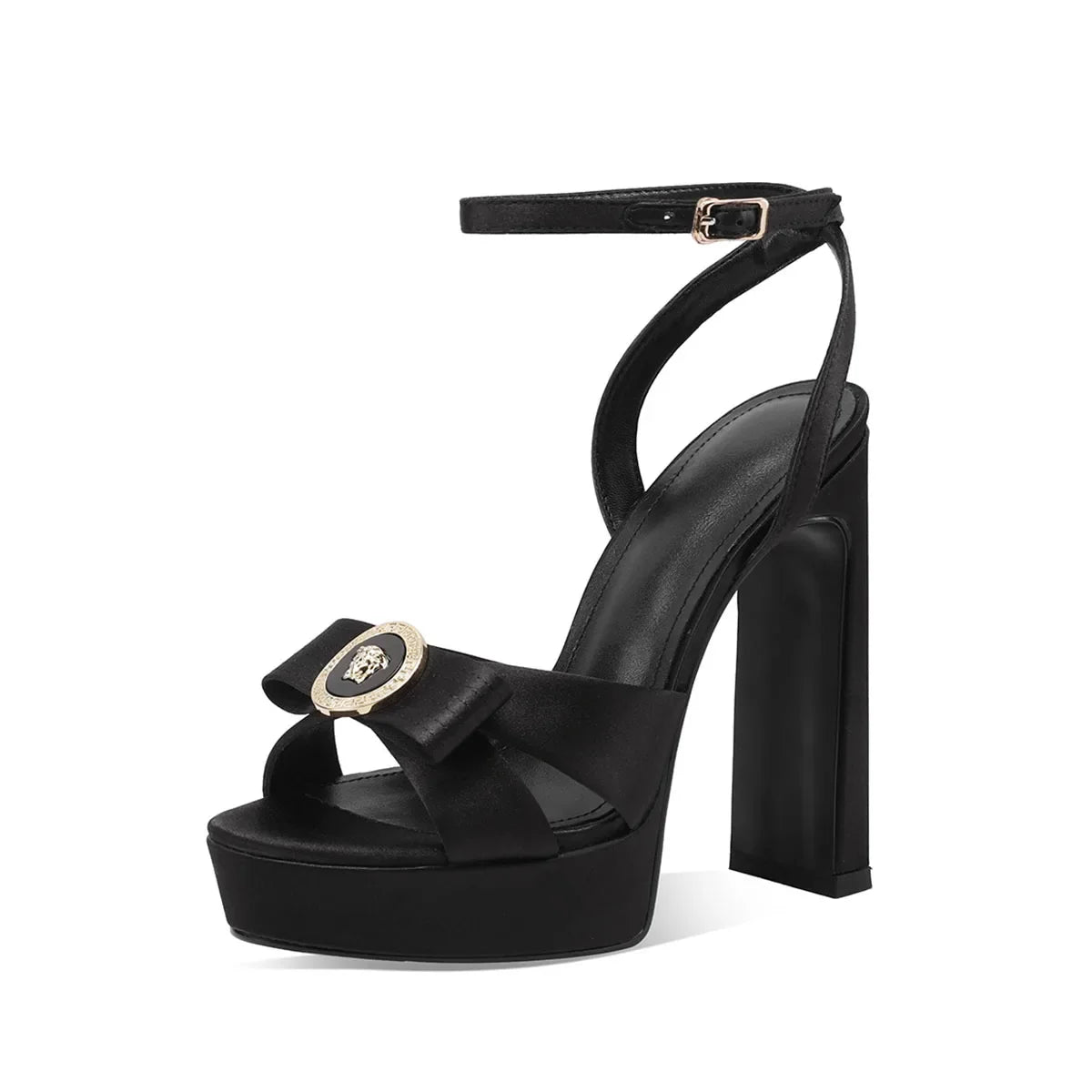 Arden Furtado Purple Satin Platform Sandals Round toe bowknot Super high heel One word buckle sandals Banquet shoes