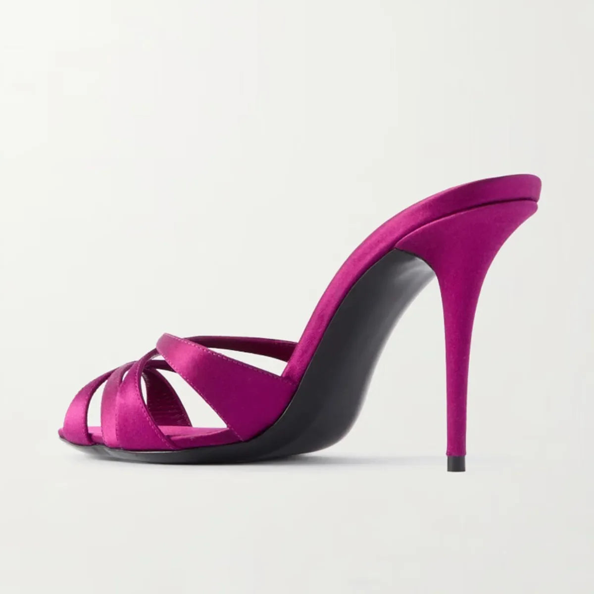 Arden Furtado Purple satin Banquet shoes Word slippers Round toe Super high heel Slip-on Open toe Mules Extra large size