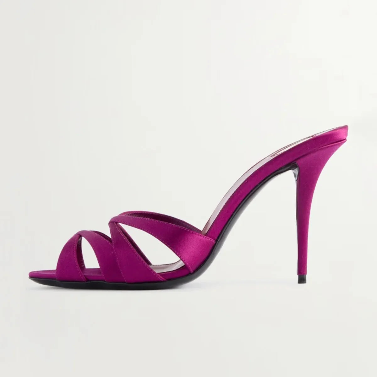 Arden Furtado Purple satin Banquet shoes Word slippers Round toe Super high heel Slip-on Open toe Mules Extra large size