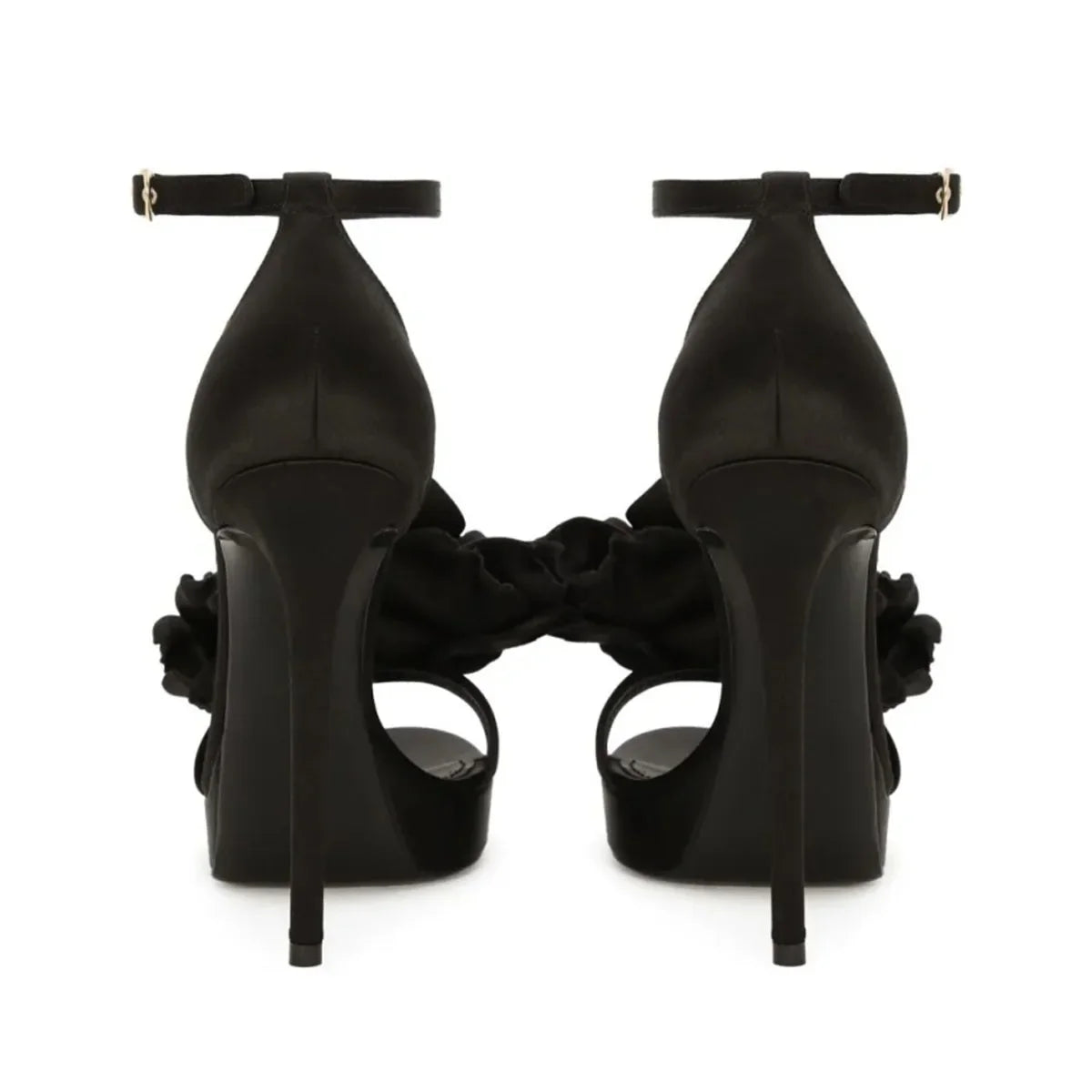 Arden Furtado Red Satin Platform platform Banquet shoes Round toe Super high heel flower One word buckle Sandals