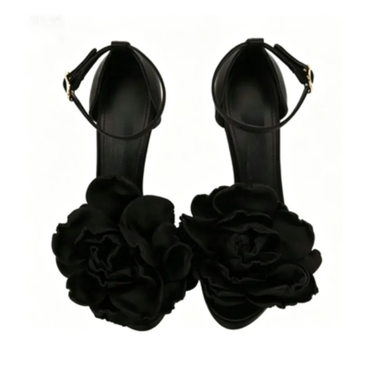 Arden Furtado Red Satin Platform platform Banquet shoes Round toe Super high heel flower One word buckle Sandals