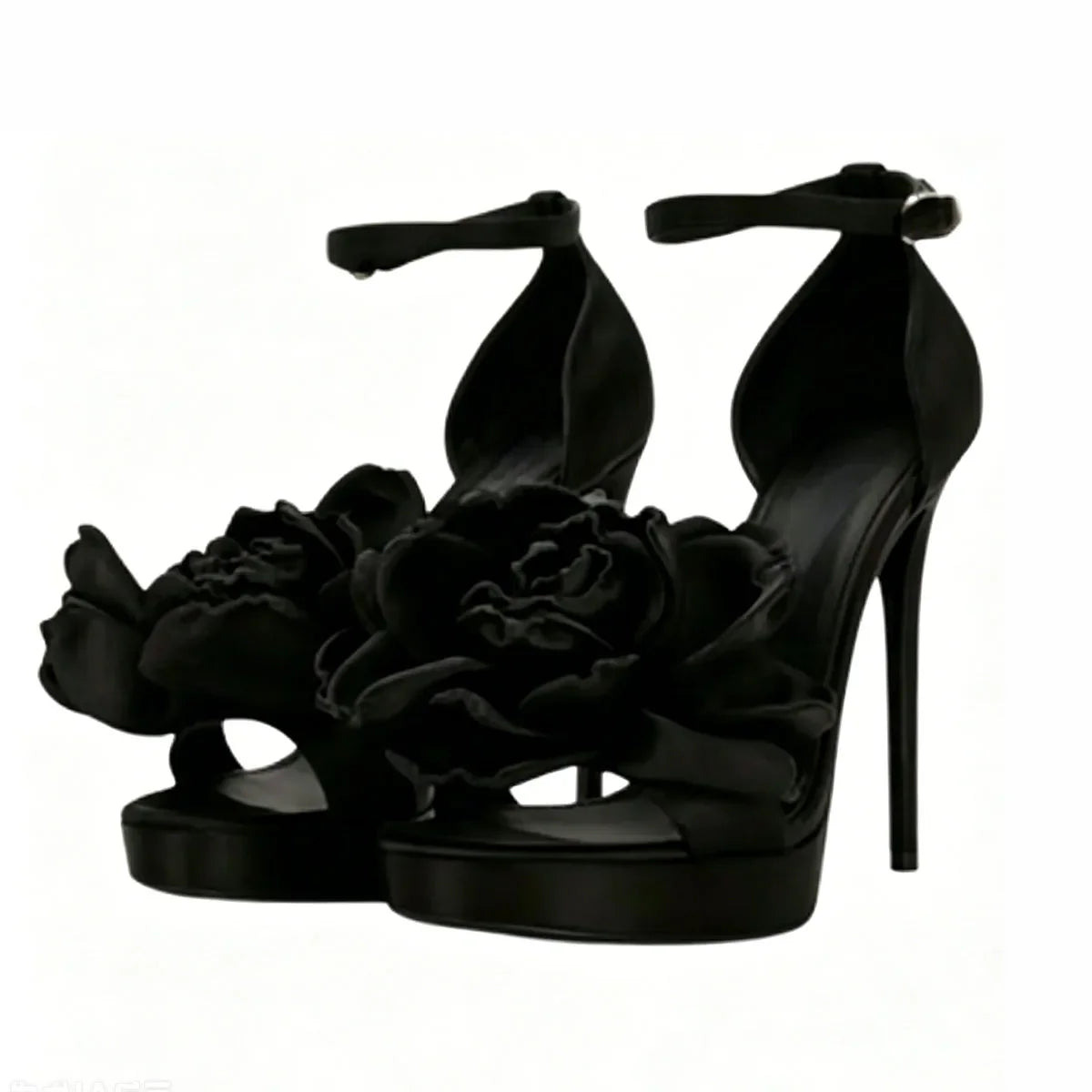 Arden Furtado Red Satin Platform platform Banquet shoes Round toe Super high heel flower One word buckle Sandals
