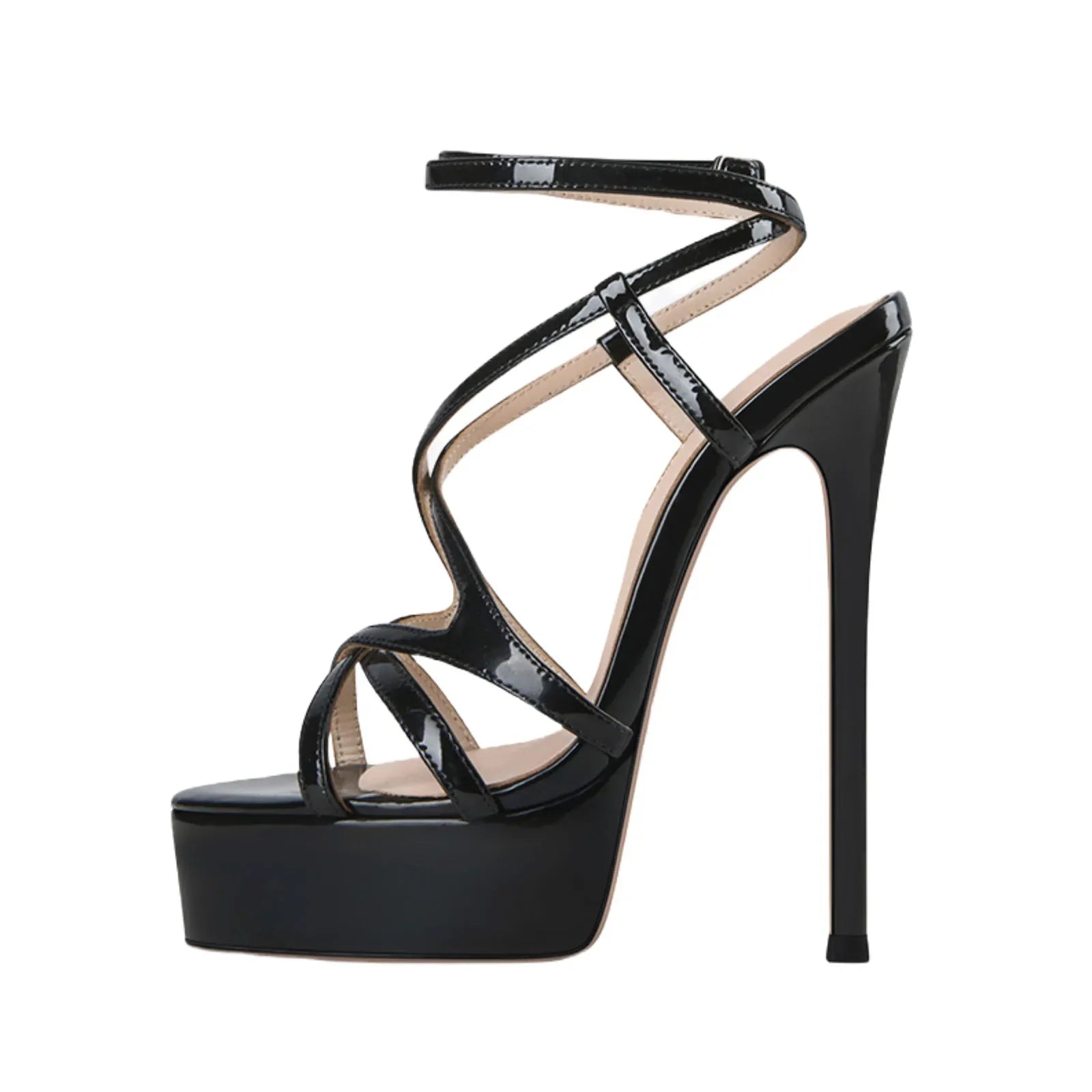 Arden Furtado Round toe Platform Super high heel Cross buckle Open toe Rome Sandals Silver banquet shoes Extra large size