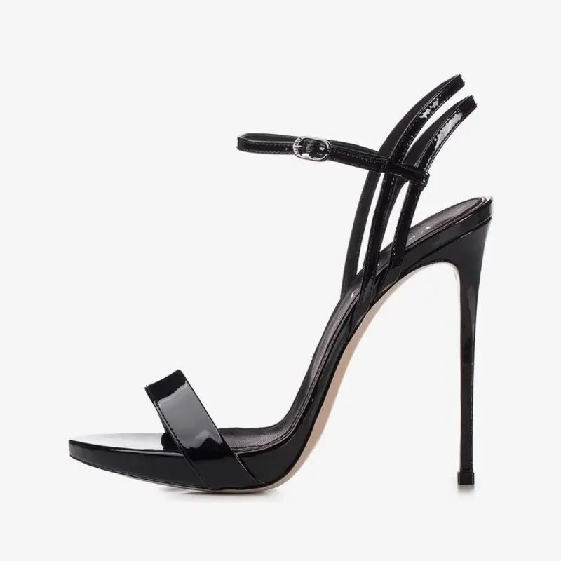 Arden Furtado Round toe Platform Super high heel One word buckle Sandals Patent Leather Open toe banquet shoes