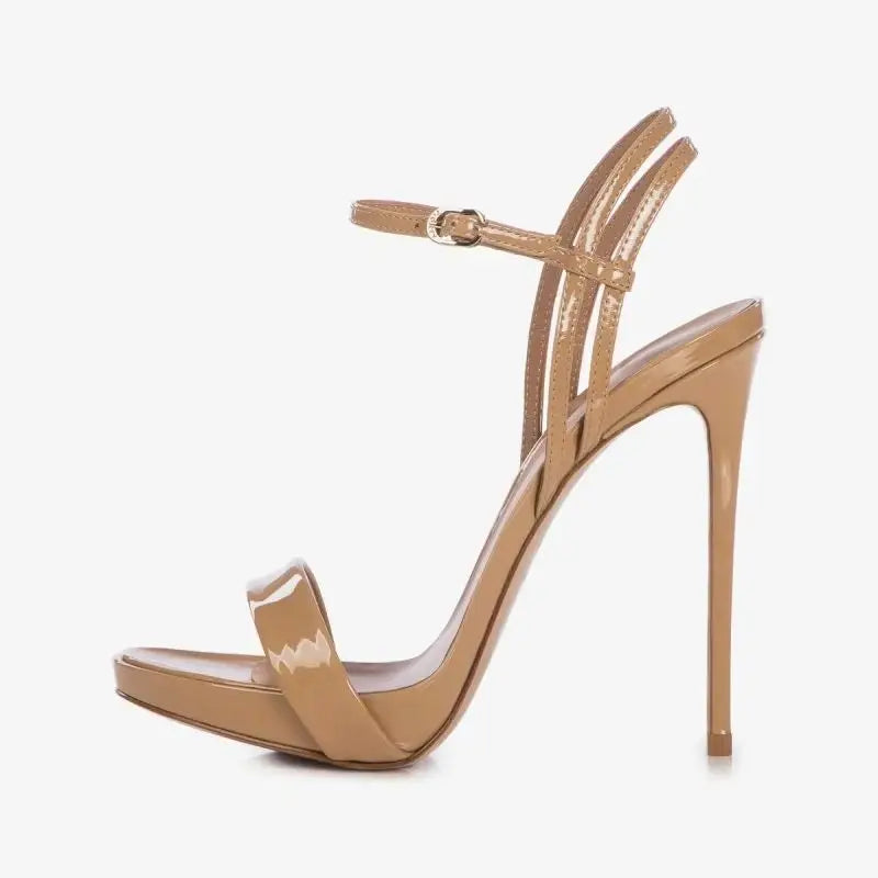 Arden Furtado Round toe Platform Super high heel One word buckle Sandals Patent Leather Open toe banquet shoes