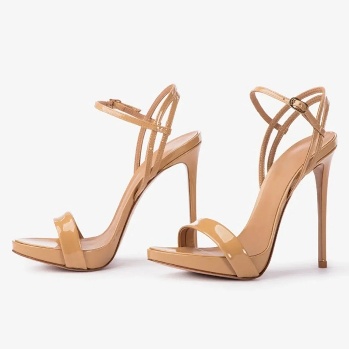 Arden Furtado Round toe Platform Super high heel One word buckle Sandals Patent Leather Open toe banquet shoes
