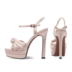 Arden Furtado Satin Platform bowknot Banquet shoes round toe Super high heel Sexy One word buckle Sandals large size