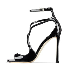 Arden Furtado Silk Peep Toe Square Toe Cross Strap Belt Buckle Word-Cingulate Dinner Open Toe Sandals Large Size