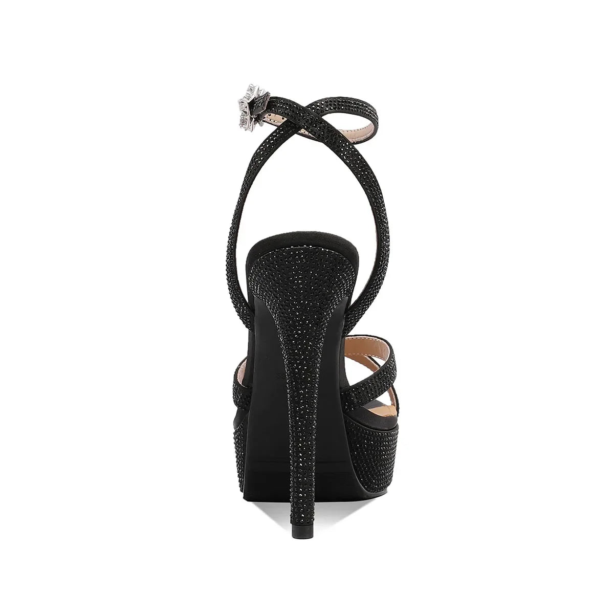 Arden Furtado Silk Platform Crystal Belt Buckle Banquet shoes round toe Super high heel Sexy word-cingulate Sandals