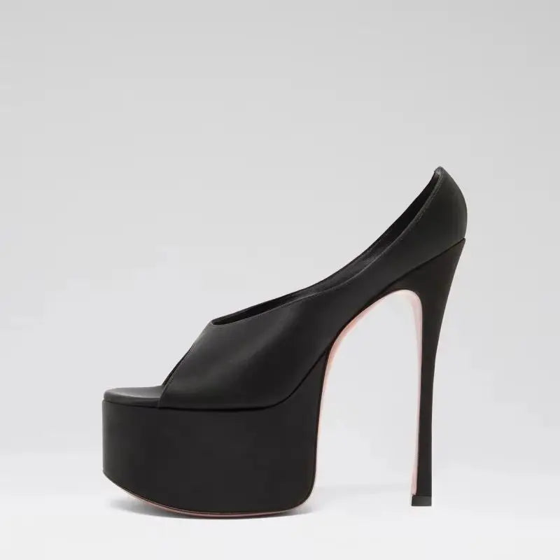 Arden Furtado Silver Bright leather Peep toe Slippers Round toe Platform Super high heel Word slippers Modern Mules