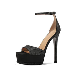 Arden Furtado Silver Waterproof Super high heel Crystal Rhinestone Open toe Gold Stilettos Sandals Cover Heels