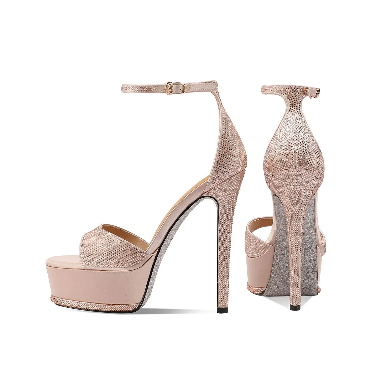 Arden Furtado Silver Waterproof Super high heel Crystal Rhinestone Open toe Gold Stilettos Sandals Cover Heels