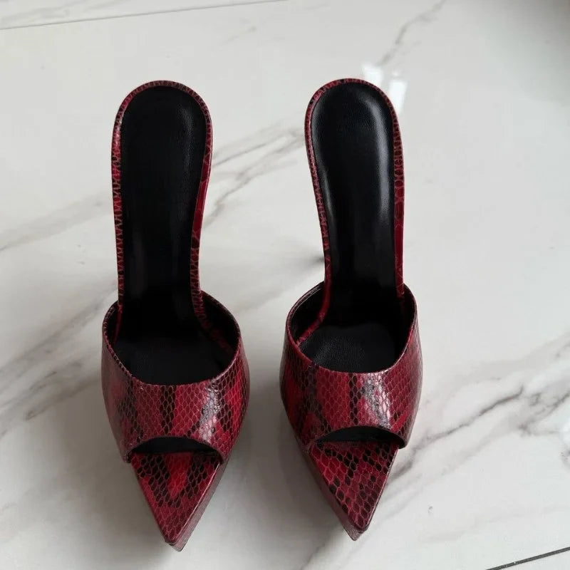Arden Furtado Silver embossed leather Peep toe Slippers Pointed toe Platform Super high heel Word slippers Modern Mules