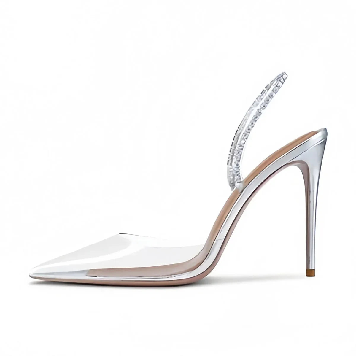 Arden Furtado Transparent PVC Crystal Banquet shoes Pointed toe Super high heel Back Strap closed-toe Sandals