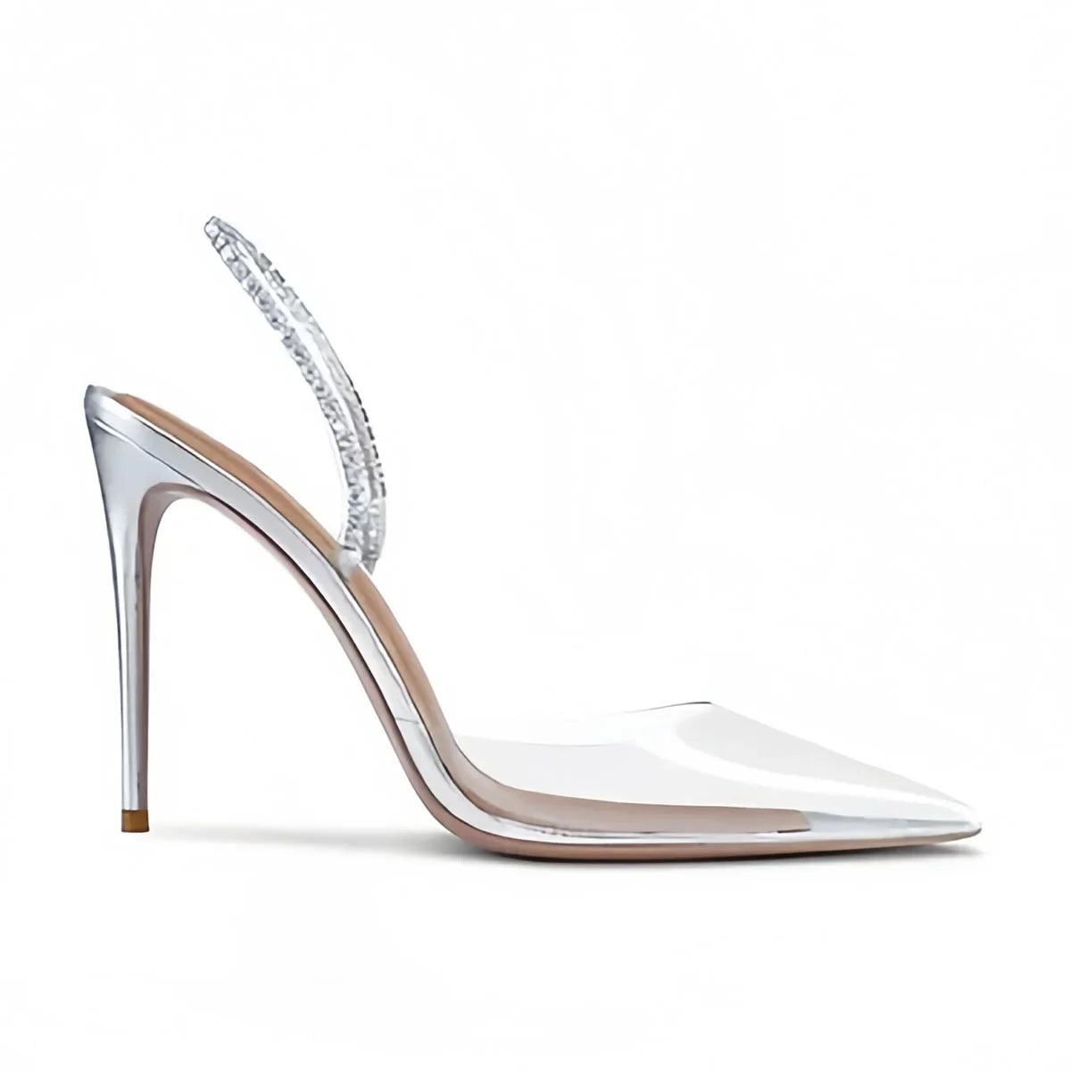 Arden Furtado Transparent PVC Crystal Banquet shoes Pointed toe Super high heel Back Strap closed-toe Sandals