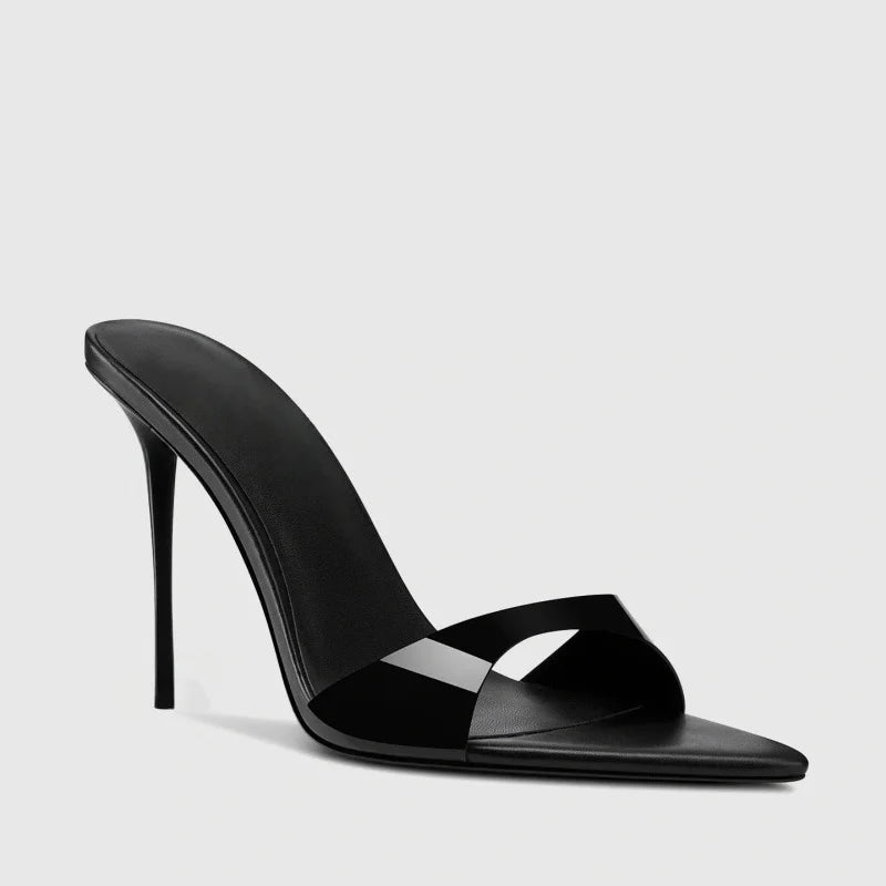 Arden Furtado Transparent PVC Thin heels Peep toe Mules pointed Slip-on Super high heel Word slippers white Wedding shoes