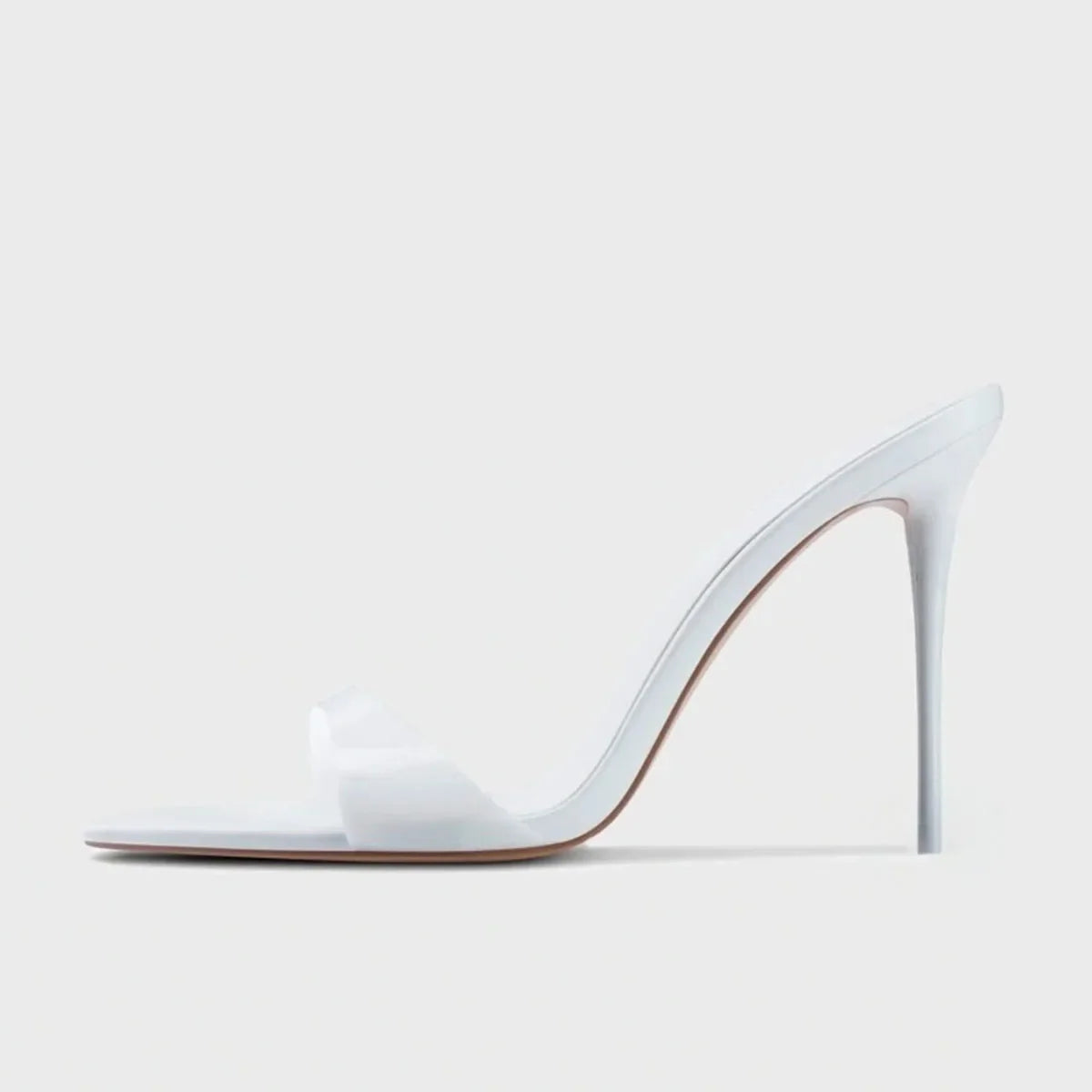 Arden Furtado Transparent PVC Thin heels Peep toe Mules pointed Slip-on Super high heel Word slippers white Wedding shoes