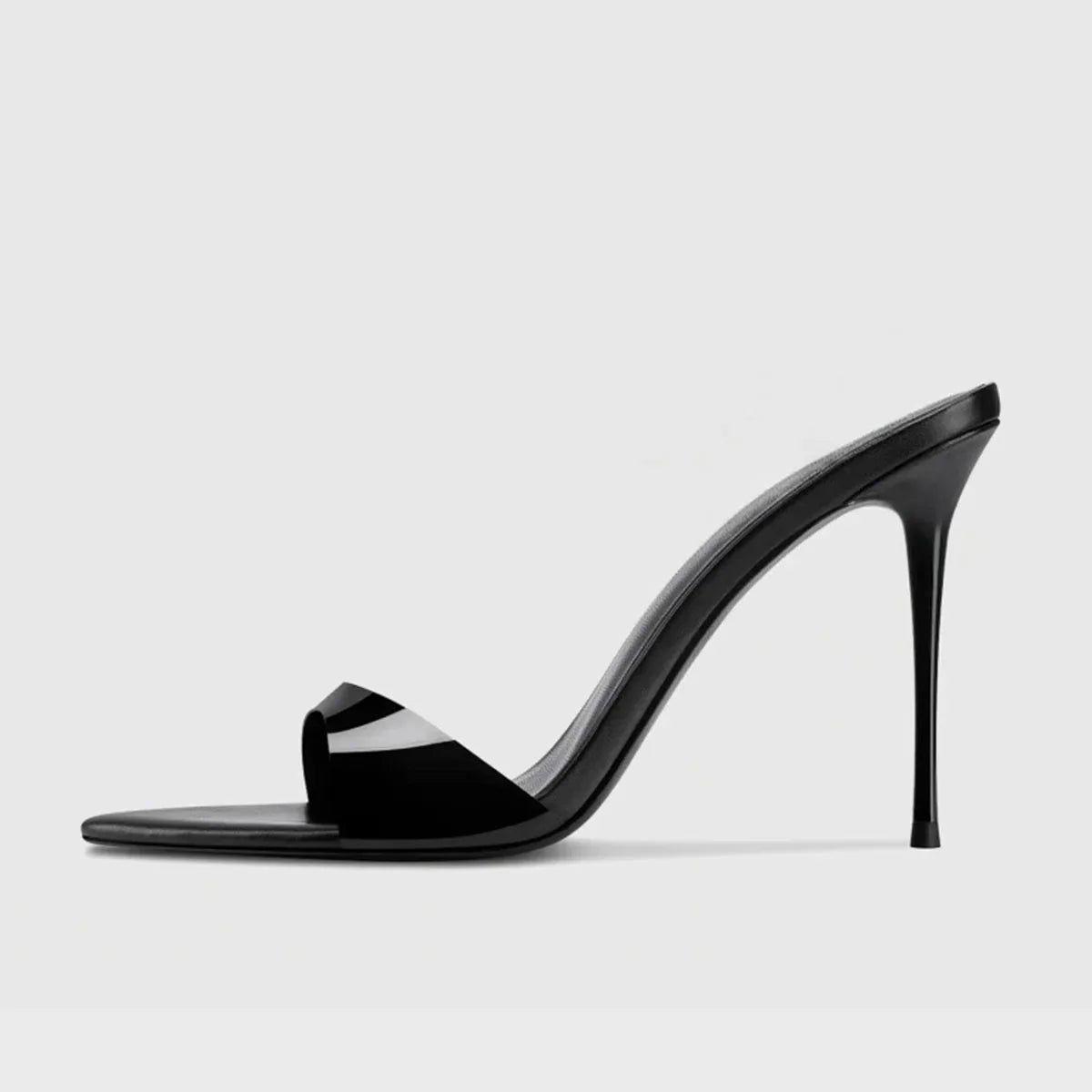 Arden Furtado Transparent PVC Thin heels Peep toe Mules pointed Slip-on Super high heel Word slippers white Wedding shoes