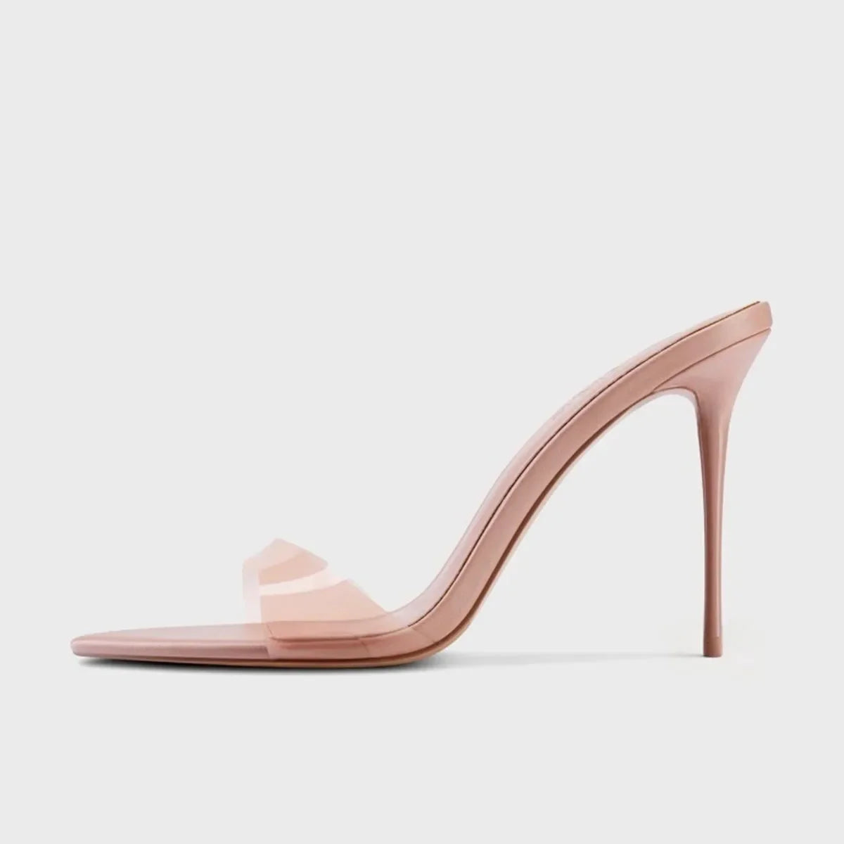 Arden Furtado Transparent PVC Thin heels Peep toe Mules pointed Slip-on Super high heel Word slippers white Wedding shoes