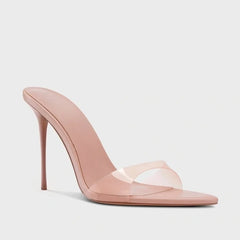 Arden Furtado Transparent PVC Thin heels Peep toe Mules pointed Slip-on Super high heel Word slippers white Wedding shoes