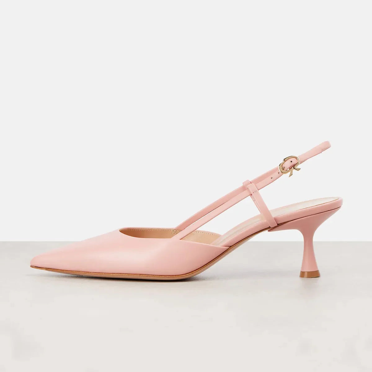 Arden Furtado White Cowhide Pointed-Toe Stilettos Heels Rear Trip Belt Closed Toe Sandals Buckle Strap Modern Sandals