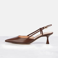 Arden Furtado White Cowhide Pointed-Toe Stilettos Heels Rear Trip Belt Closed Toe Sandals Buckle Strap Modern Sandals