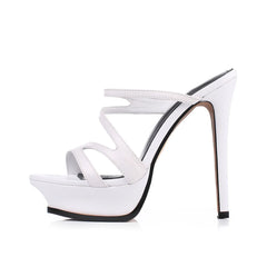Arden Furtado White Cowhide platform Slippers Round toe Sexy Super high heel Open toe Word slippers large size