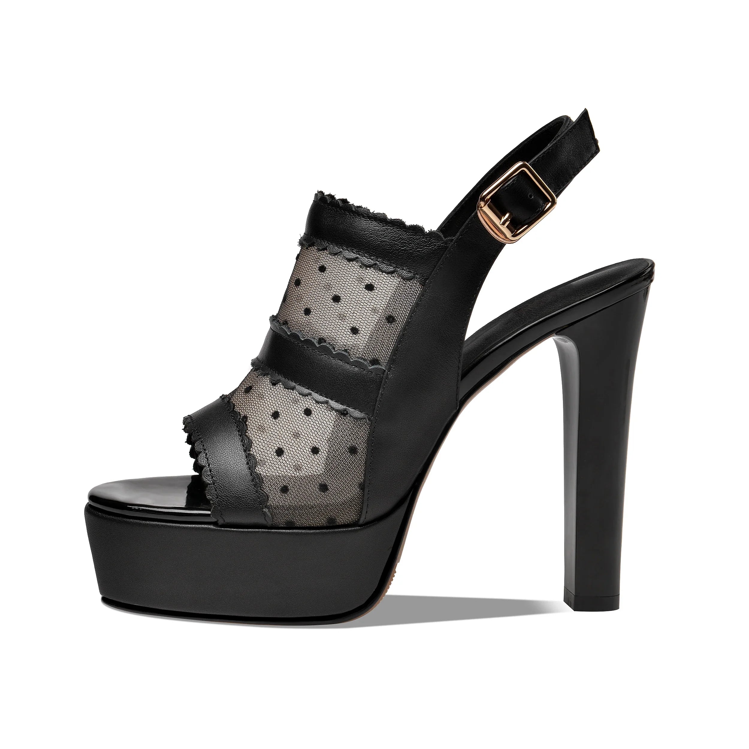 Arden Furtado White cowhide Waterproof platform Peep toe shoes Round toe Super high heel Mesh One word buckle sandals