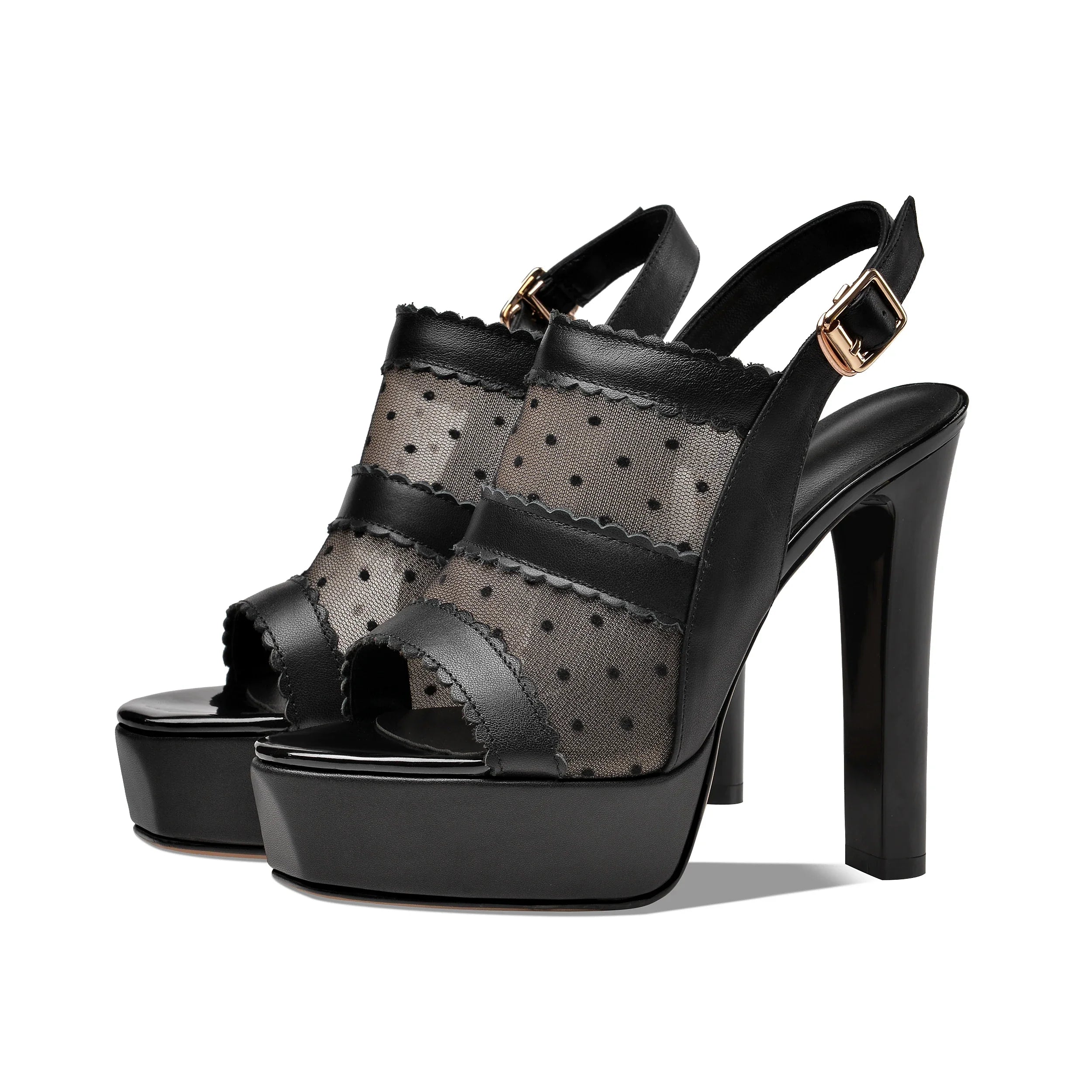 Arden Furtado White cowhide Waterproof platform Peep toe shoes Round toe Super high heel Mesh One word buckle sandals