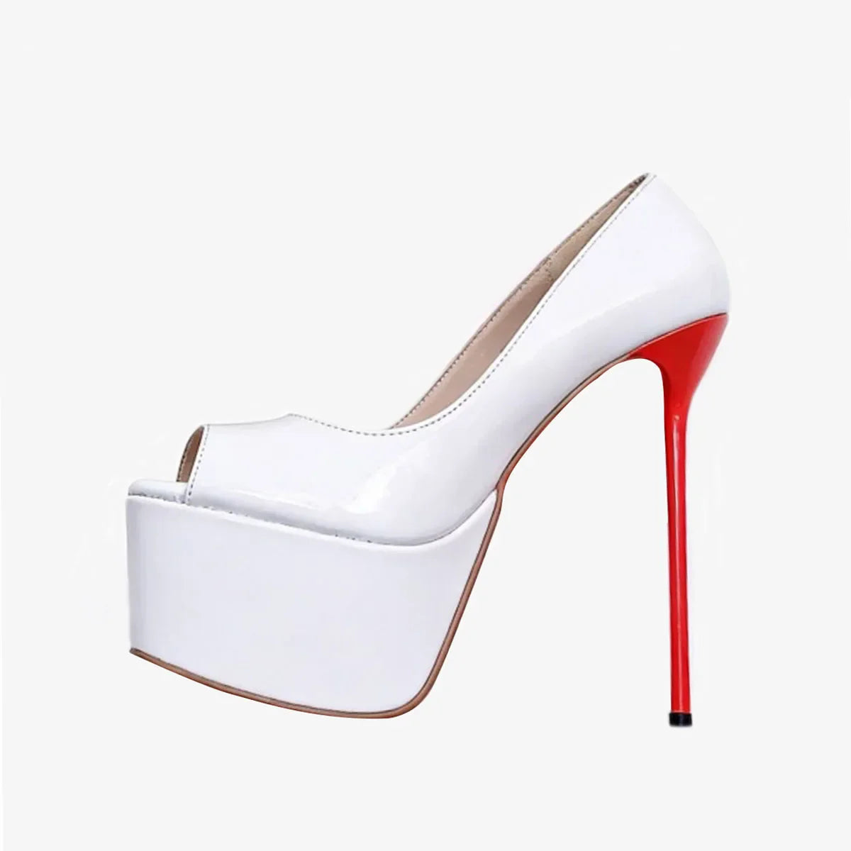 Arden Furtado White patent leather peep toe Pumps Round toe Platform Super high heel Single shoe large size Banquet shoes
