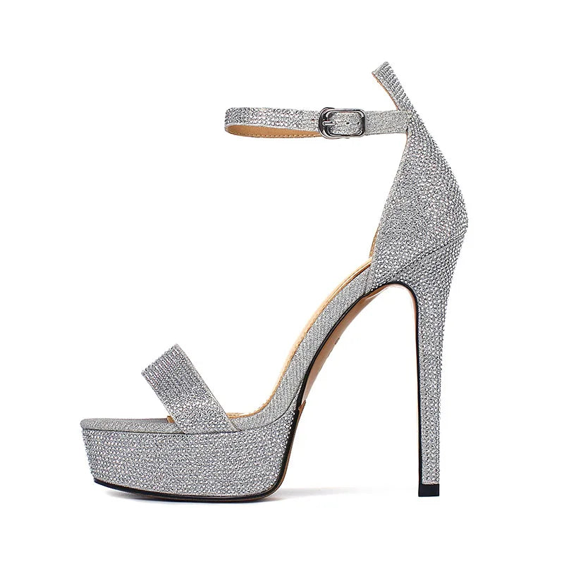 Arden Furtado Sheep suede Round toe Platform Thin heels Super high heel Crystal word-cingulate Sandals