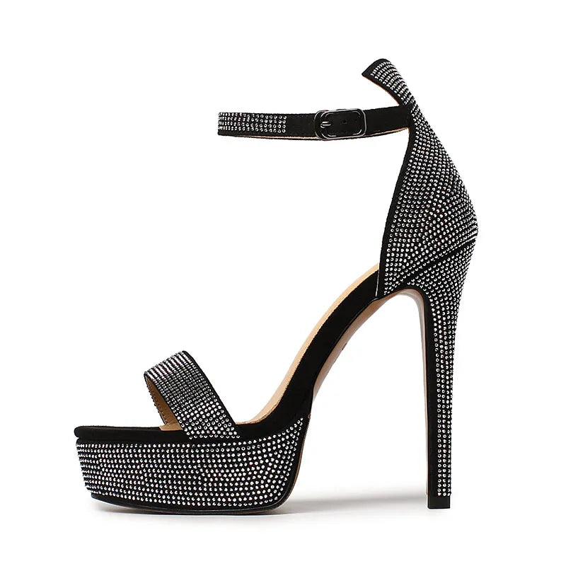 Arden Furtado Sheep suede Round toe Platform Thin heels Super high heel Crystal word-cingulate Sandals