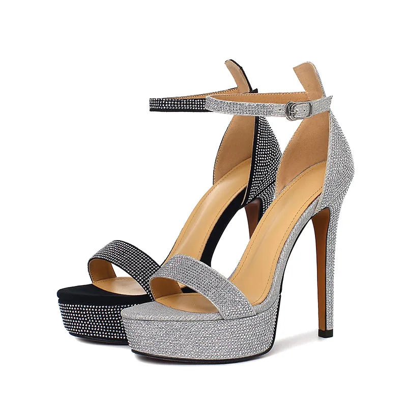 Arden Furtado Sheep suede Round toe Platform Thin heels Super high heel Crystal word-cingulate Sandals