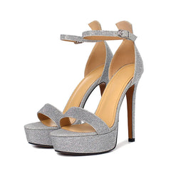 Arden Furtado Sheep suede Round toe Platform Thin heels Super high heel Crystal word-cingulate Sandals