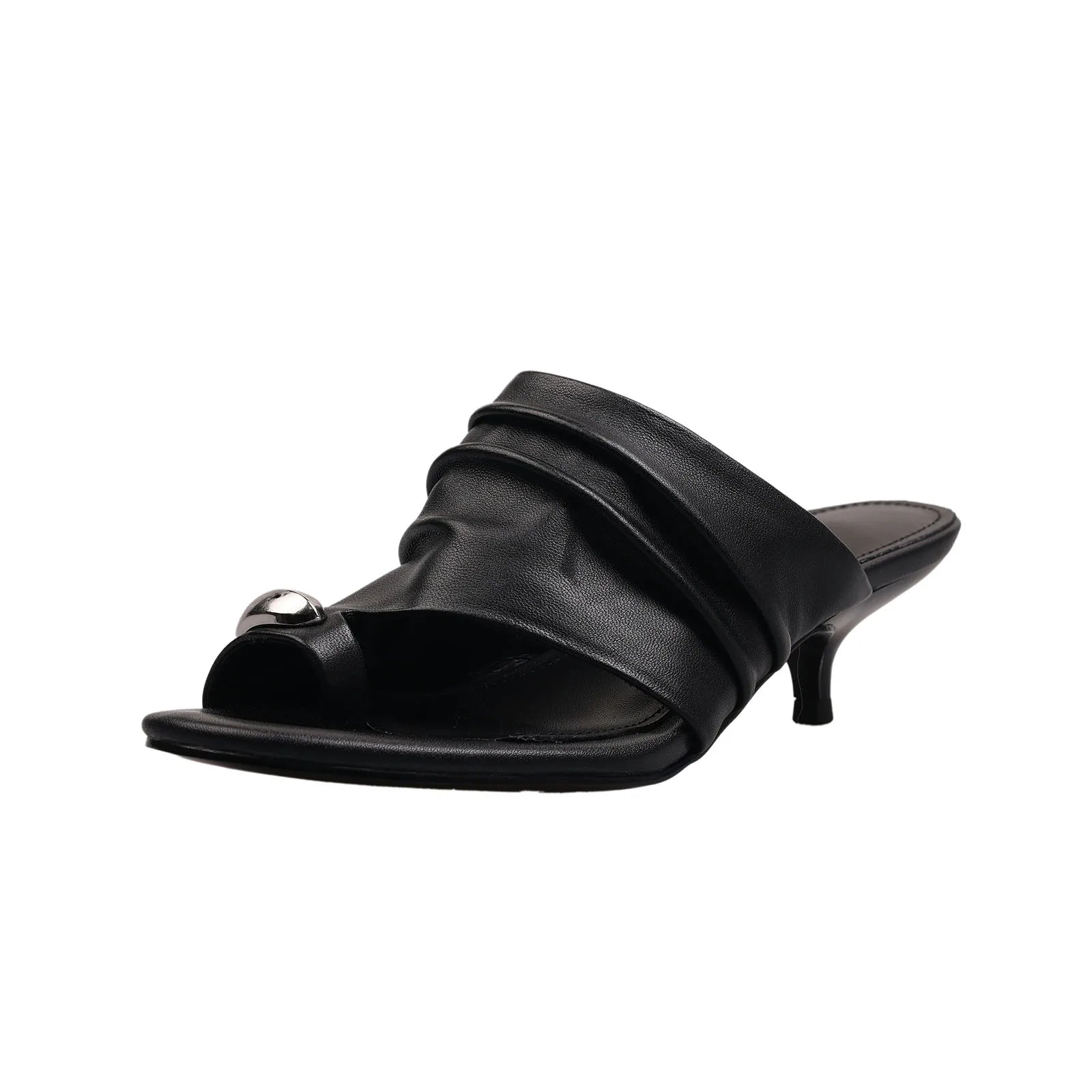 Arden Furtado sheepskin Kitten heel Pinch toe Word slippers Round toe Open toe Pull-on Stiletto heels Mules