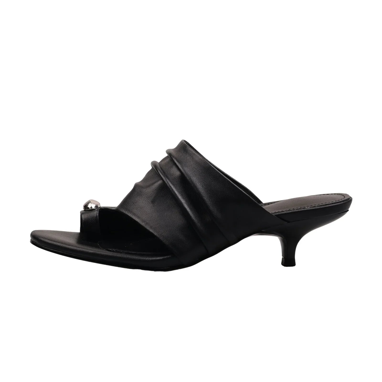 Arden Furtado sheepskin Kitten heel Pinch toe Word slippers Round toe Open toe Pull-on Stiletto heels Mules