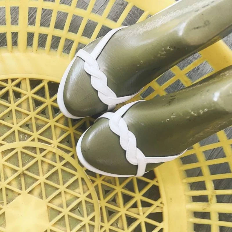 Arden Furtado Yellow Ribbon Round Toe Slip-On Thin Heel Super High Heel Sexy Word Slippers White Wedding Shoes