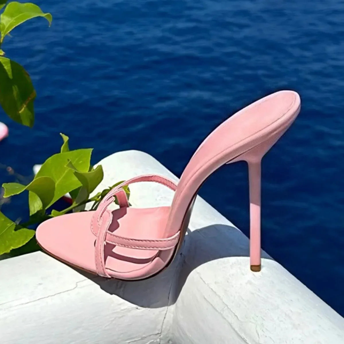 Arden Furtado Yellow Ribbon Round Toe Slip-On Thin Heel Super High Heel Sexy Word Slippers White Wedding Shoes