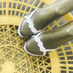 Arden Furtado Yellow Ribbon Round Toe Slip-On Thin Heel Super High Heel Sexy Word Slippers White Wedding Shoes