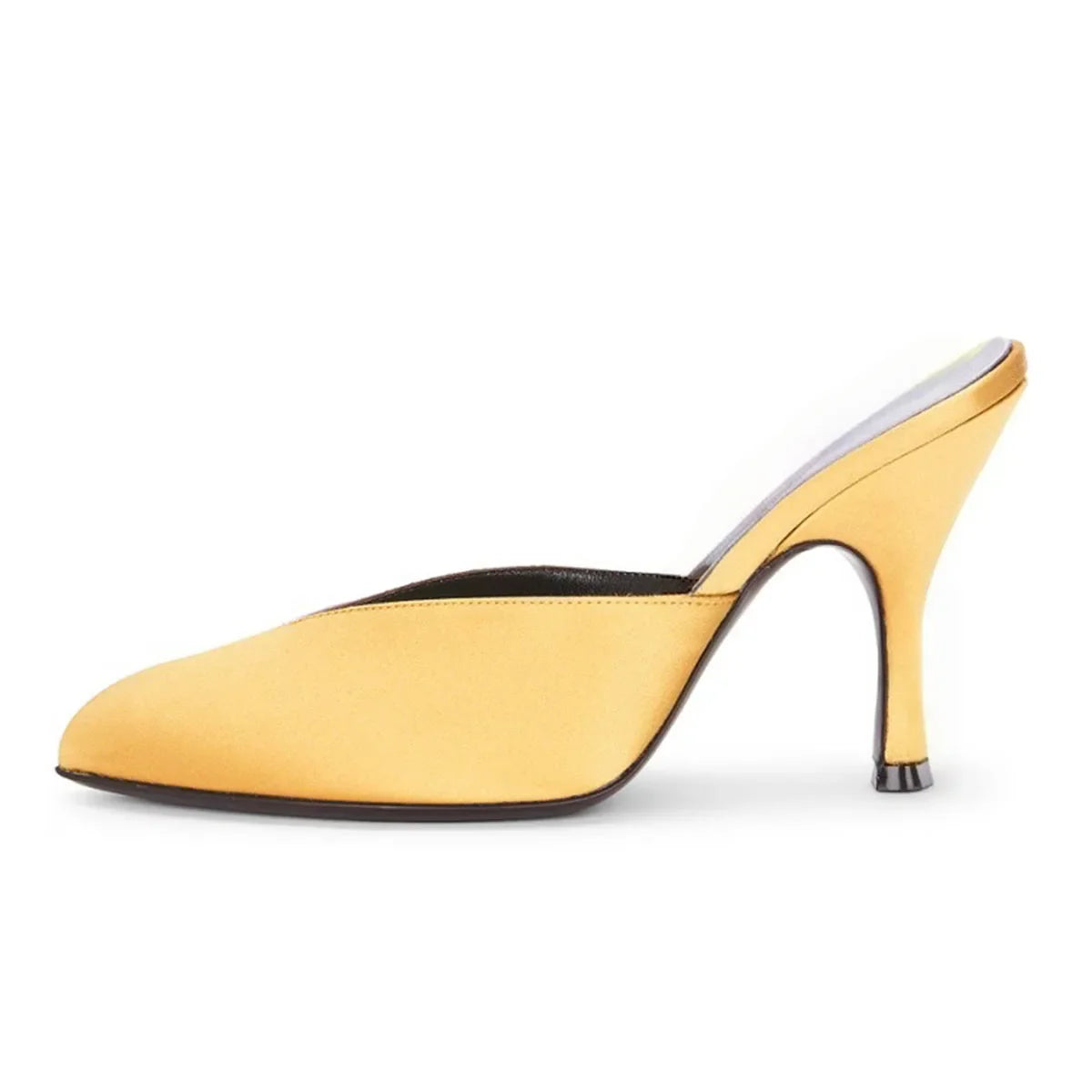 Arden Furtado Yellow Satin Stilettos heels Mules Round toe Pull-on High-heeled Dinner shoes Closed toe Slippers