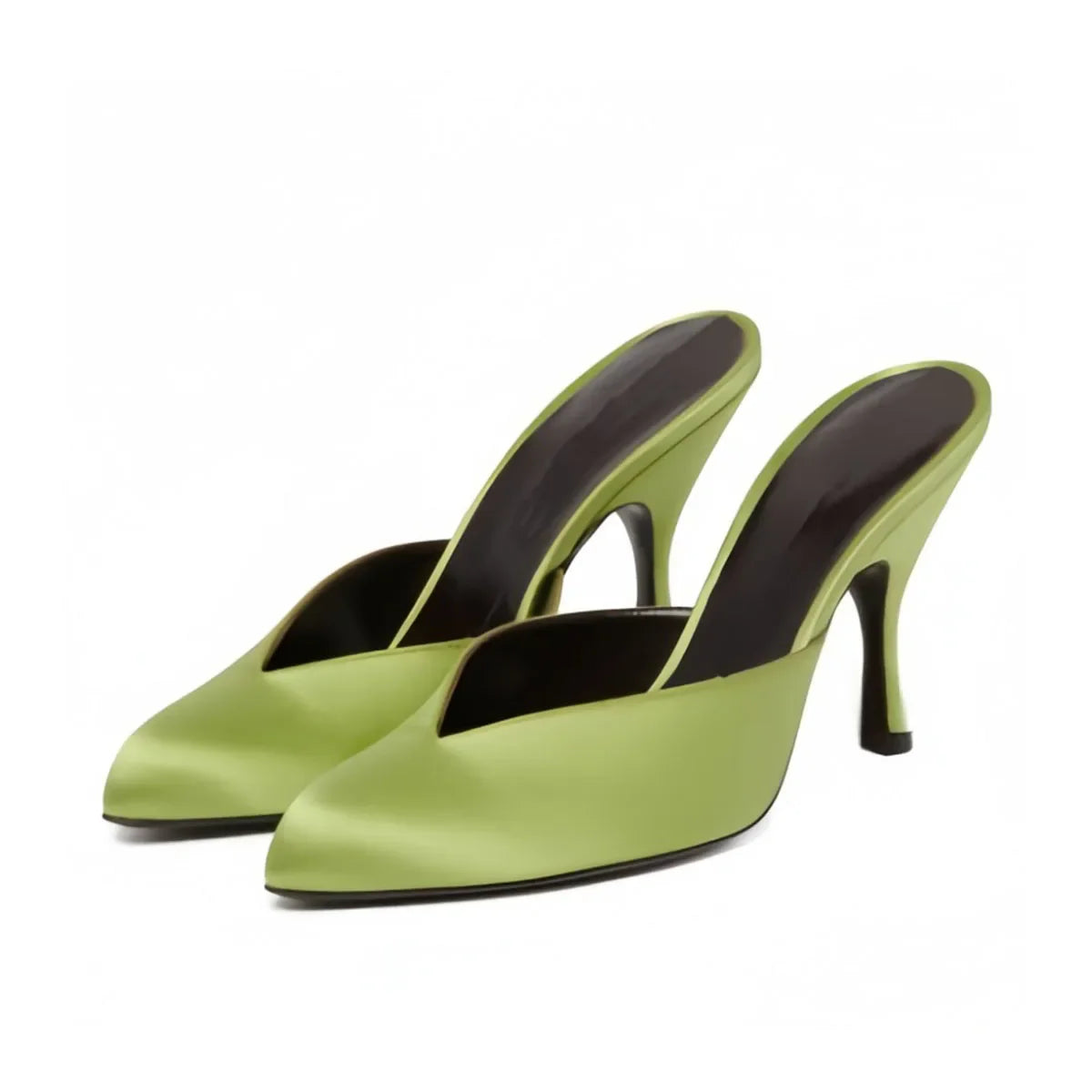 Arden Furtado Yellow Satin Stilettos heels Mules Round toe Pull-on High-heeled Dinner shoes Closed toe Slippers