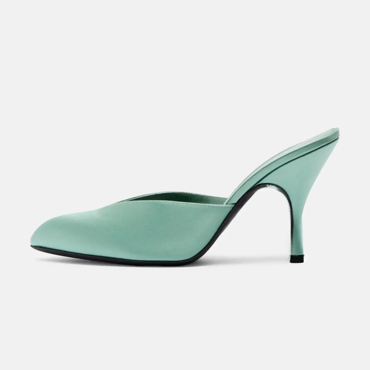 Arden Furtado Yellow Satin Stilettos heels Mules Round toe Pull-on High-heeled Dinner shoes Closed toe Slippers