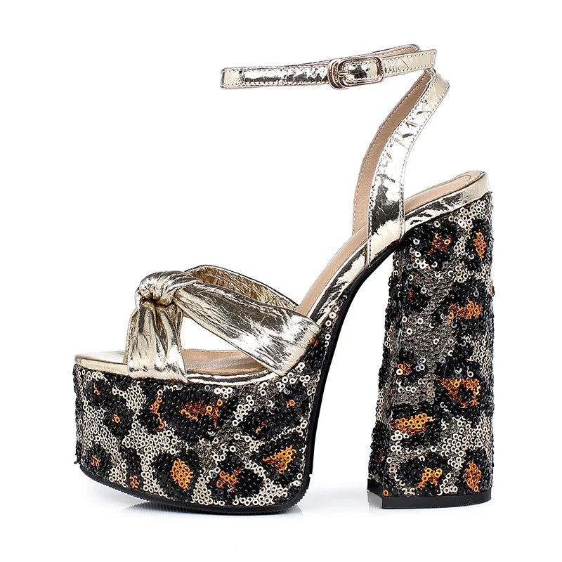 Arden Furtado black cowhide paillette platform bowknot round toe Super high heel word-cingulate sandals Banquet shoes