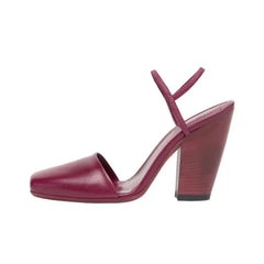 Arden Furtado closed toe Sandals Square toe ankle strap chunky heels high heel burgundy sandals sling back shoes