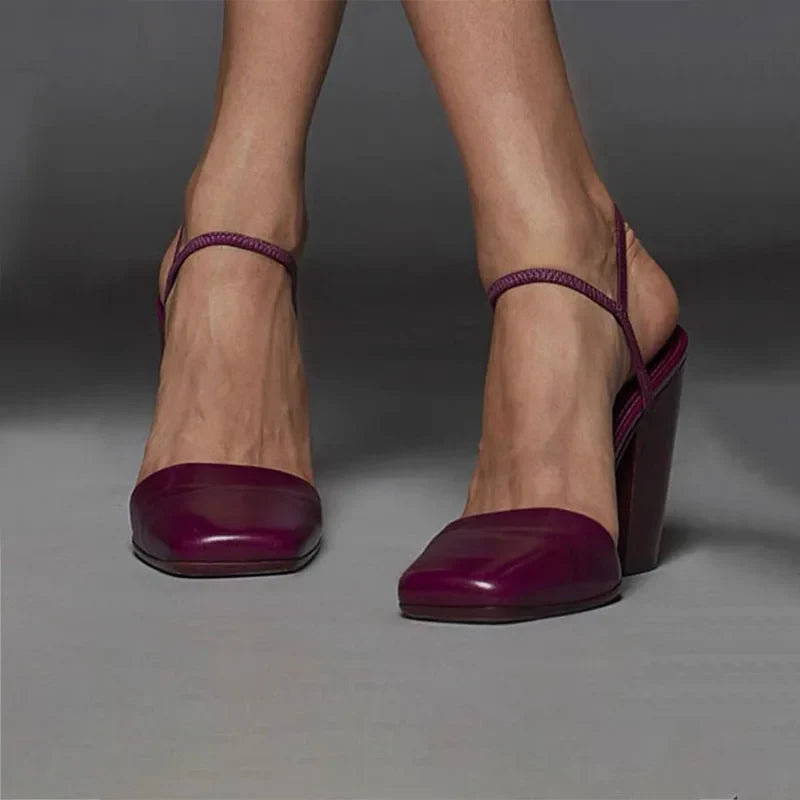 Arden Furtado closed toe Sandals Square toe ankle strap chunky heels high heel burgundy sandals sling back shoes